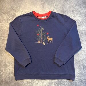 Vintage Grandma‎ Cottage Christmas Tree Deer Cardinal Embroidered Sweatshirt L